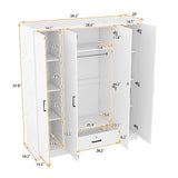 Merax 4 Door Wardrobe Cabinet Closet with Storage Drawers, Shelves and Hanging Rail for Clothes, Bedroom Organizer, White Merax