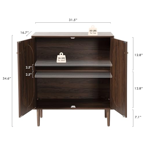 HoeuThien Rattan Sideboard with Storage Modern Kitchen Buffet Accent Cabinet with 2 Doors Wooden Cabinet for Dining Room Entryway Living Room Dark Brown HoeuThien