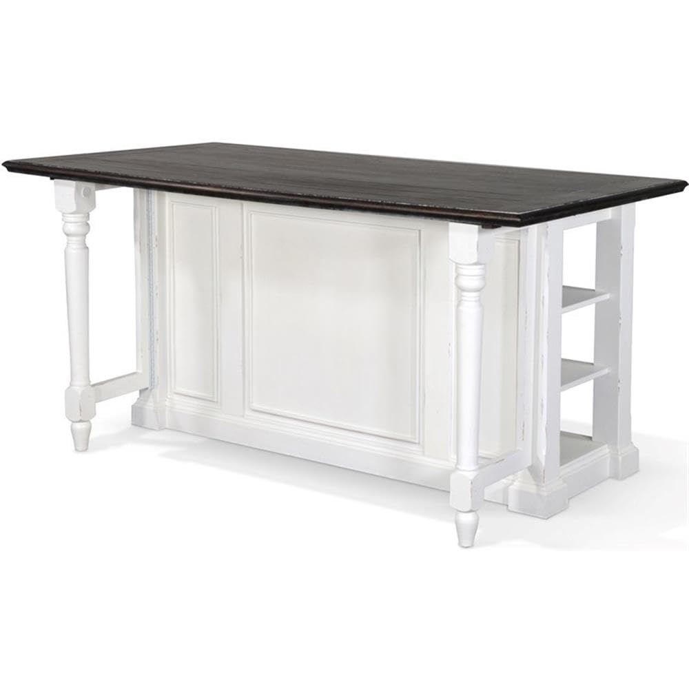 Pemberly Row 71.5" x 38" Farmhouse Wood Kitchen Island with Adjustable Shelves, Ample Storage Space, in White & Dark Brown Finish Pemberly Row