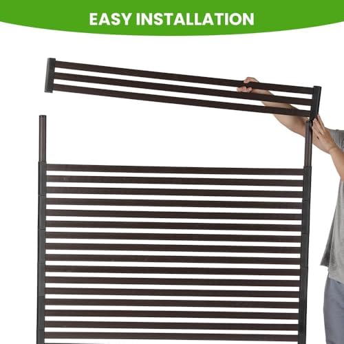 Metal Outdoor Privacy Screen with Stand, 3 ft W x 6 ft H PE-Coating Steel Pipes and Slats Panels, Decoative Privacy Screen Fence Panels Freestanding for Outside Patio Garden Backyard, Brown OTOSUNNY