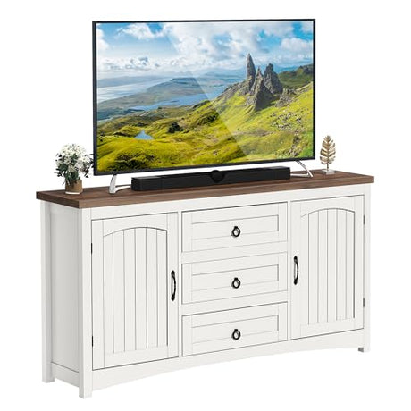 DWVO Farmhouse Sideboard Buffet Cabinet with Storage, 59" Sideboard Cabinet with Drawers & Doors, Kitchen Storage Cabinets for Dining Room Living Room, White DWVO