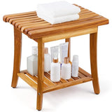 VEVOR Teak Shower Bench, 20in Waterproof Wood Shower Stool with Storage Shelf Non-Slip Foot Pads, 400 lbs Load Capacity Shower Chair Seat, for Bathroom Indoor and Outdoor Use VEVOR