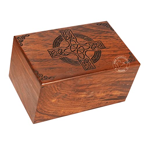 HIND HANDICRAFTS Rosewood Top Engraved Wooden Cremation Urns for Human Ashes Adult - Handcrafted Funeral Memorial Ashes Urn - Columbarium Urn (Celtic