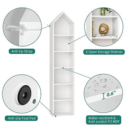 YITAHOME 73" Modern Narrow Bookshelf - 5-Tier Open Bookcase for Small Spaces in White - WoodArtSupply