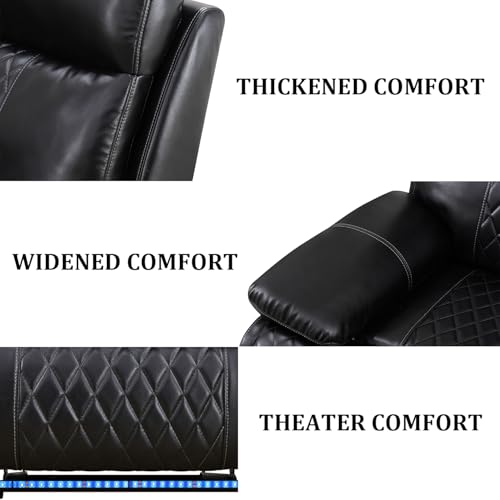 SIENWIEY Power Recliner Sectional Couch for Living Room,Leather Reclining Sectional Sofa with LED Lights, L Shpaed Corner Leather Couch with Storage Console&Cup Holders&USB Charging,Black