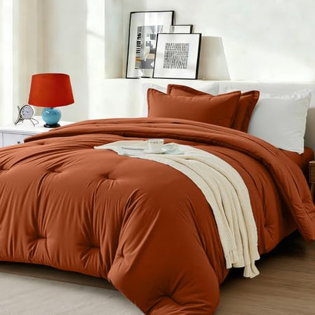 Easthome Twin Comforter Set 5 Piece - Soft Bed in a Bag Queen Size Comforter Sets, Cozy Luxury Bedding Sets with All Season Comforter, Flat Sheet, Fitted Sheet,Pillowcases & Shams, Orange Easthome