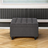 Acosure Large Square Storage Ottoman with Wooden Legs,Upholstered Button Tufted Coffee Table with Nail Trims,Easy to Install,for Living Space,Dark Gray Acosure