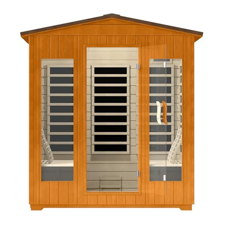 RESTISLAND Outdoor Sauna 4 Person, Far Infrared Sauna for Home Low EMF, Wooden Spa Dry Saunas Room with Infrared Lighting and Integrated Speakers, 7 Colors Chromotherapy for Indoor and Gym RESTISLAND