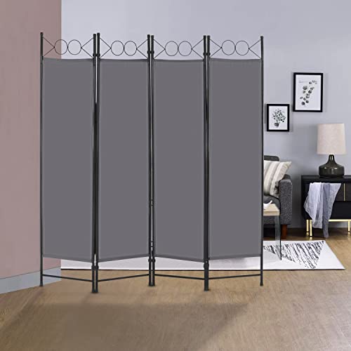 4 Panel Room Divider 6FT Steel Frame Screen Folding Privacy Divider Freestanding Partition for Home Office Bedroom (Grey) FDW