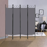 4 Panel Room Divider 6FT Steel Frame Screen Folding Privacy Divider Freestanding Partition for Home Office Bedroom (Grey) FDW