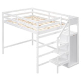 Bellemave Full Size Loft Bed with Stairs and Built-in Storage Wardrobe, Wood Loft Bed Frame with Storage Shelves and Hanging Rod White Loft Beds for Kids Boys Girls Adults Teens Dorm Bedroom Bellemave