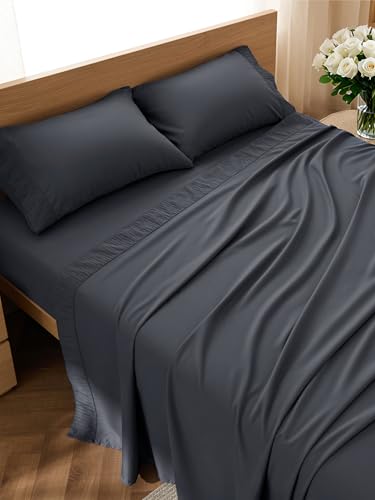 Bedsure Twin Sheets Set - 3 Pieces Soft Twin Bed Sheets - Breathable & Cooling - Hotel Luxury - Easy Care Polyester Microfiber Bedding for Women, Men, Dark Grey Bedsure