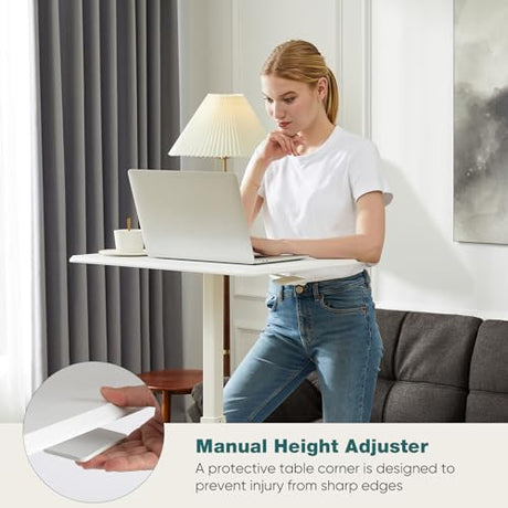 NEWBULIG Small Standing Desk Mobile Rolling Laptop PC Desk on Wheels Adjustable Height Computer Workstation Portable Modern Table for Home Office Bedroom, Modern White NEWBULIG