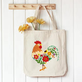 Louise Maelys Embroidery Kit Canvas Tote Bag for Beginners,Cross Stitch Kits for Adults,DIY Needlepoint Include Rooster and Flower Pattern,Women Shopping Reusable Grocery Bags