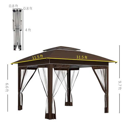 Outsunny 12' x 12' Pop Up Canopy Tent with Netting and Carry Bag, Instant Sun Shelter with 137 sq.ft Shade, Tents for Parties, Height Adjustable, for Outdoor, Garden, Patio, Dark Brown Outsunny