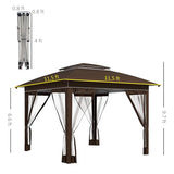Outsunny 12' x 12' Pop Up Canopy Tent with Netting and Carry Bag, Instant Sun Shelter with 137 sq.ft Shade, Tents for Parties, Height Adjustable, for Outdoor, Garden, Patio, Dark Brown Outsunny
