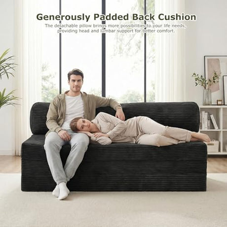 NLDD 5-in-1 Convertible Sofa Bed, Boneless Couch Loveseat Sleeper with Removable Cushions & Washable Cover, Futon Sofa Bed with Handle, Pull Out Couch for Small Spaces, Full Size, Black NLDD