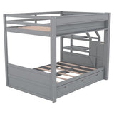 HRJHLucky Full Size Convertible Futon Bunk Bed with Storage Staircase, Bedside Table and 3 Drawers (Gray) HRJHLucky