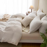 AGSIT Muslin Duvet Cover 100% Washed Cotton, Queen Size Duvet Cover Set Linen Like, Minimalist Soft Comforter Cover 3 Pieces, Lightweight Gauze Duvet Cover with 2 Pillowcases, 90”x90”, Pure White AGSIT