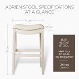 Maven Lane Adrien Saddle Bar Stool in White Oak Finish with Natural Fabric Upholstery Maven Lane