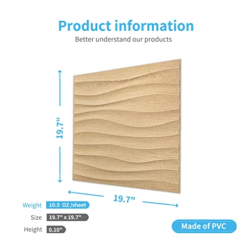 Art3d PVC Wave Panels for Interior Wall Decor, Wood Brown Textured 3D Wall Tiles，19.7" x 19.7" (12-Pack) - WoodArtSupply