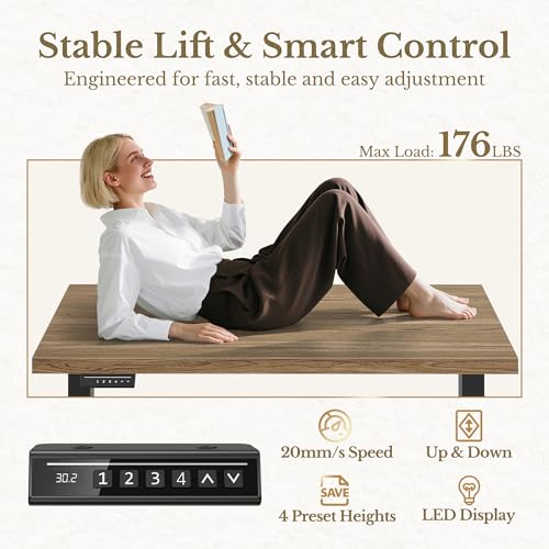 Perledesign Height Adjustable Electric Standing Desk, 48 x 24 Inches Sit Stand up Desk with 2 File Cabinets, AC/USB, 1.18" Desktop, L Shaped Rattan Computer Desk for Home and Office, Natural Oak Perledesign