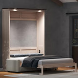 Merax Queen Size Wood Murphy Bed, with Upholstered Sofa Multifunctional Foldable Wall Platform Bedframe for Bedroom Guest-Room, Beige Merax