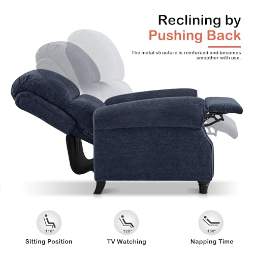 MCombo Pushback Recliner Chair, Chenille Upholstered Accent Chairs, Adjustable Reclining Sofa with Easy Lounge for Living Room Office 4865 (Blue) MCombo