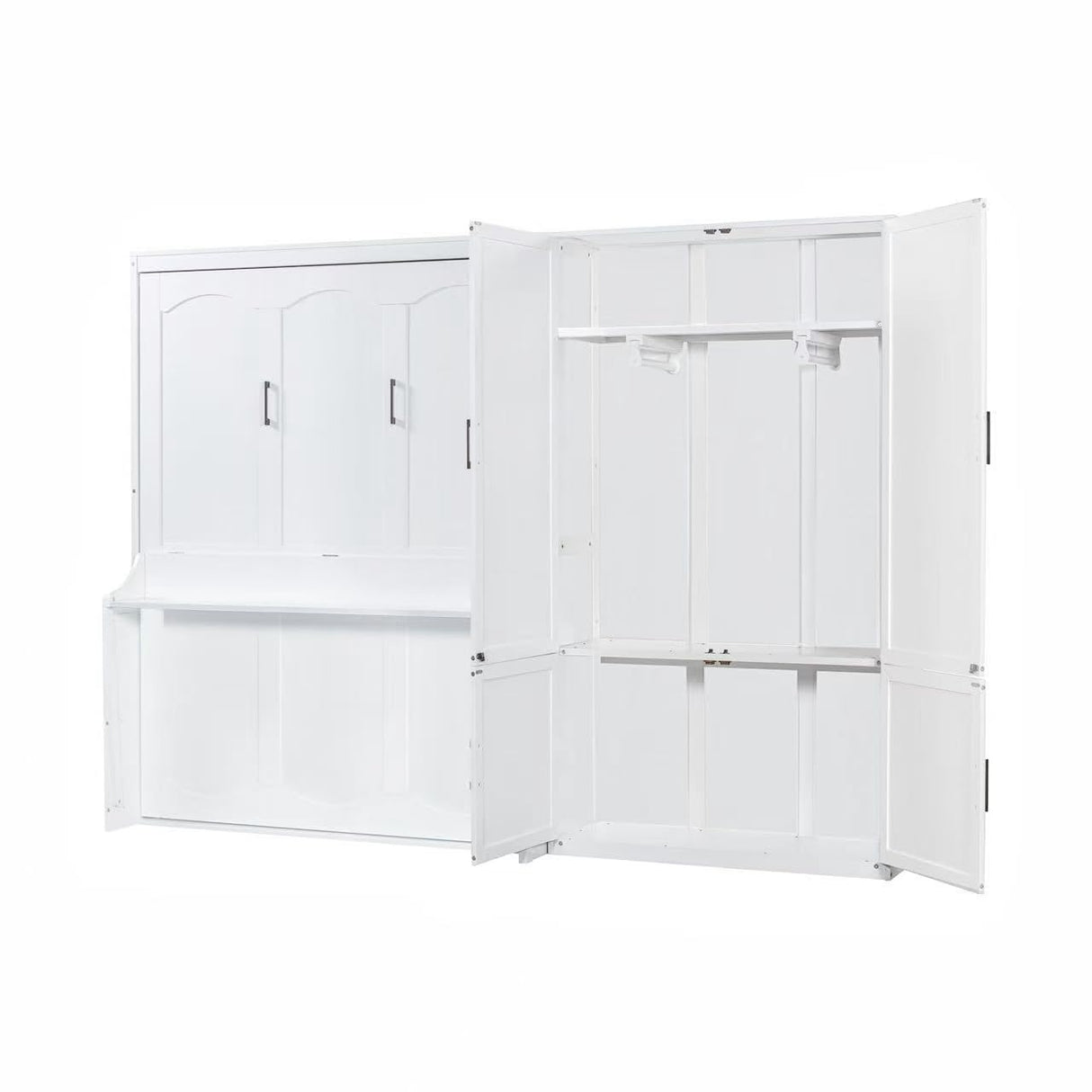 Ball & Cast Queen Size Murphy Bed Wall Bed with Built-in Wardrobe Storage and Hydraulic Lift System,Wood Hideaway Cabinet Platform Bedframe w/Slat Support,can be Folded,for Small Room,Dorms,White Ball & Cast
