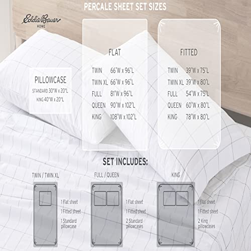Eddie Bauer - Twin Sheet Set, Cotton Percale Bed Sheets, Crisp & Cool Home Decor, Dorm Room Essentials (Kayaks White, Twin) Eddie Bauer