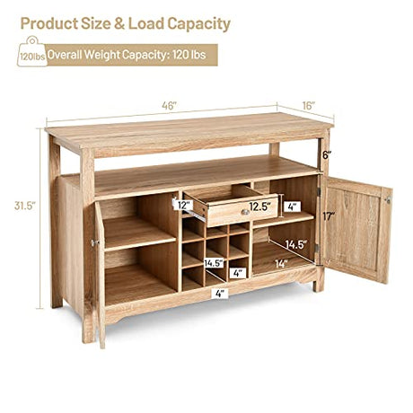 Giantex Buffet Server Sideboard, Console Table, Wood Dining Table, Cupboard Table with 2 Cabinets, 1 Drawer and 9 Wine Cabinets, Storage Organizer Kitchen and Dining Room (Natural) Giantex