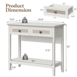 RoyalCraft Console Table with Drawers, Small Rattan Wood Entryway Table with Storage, Boho Narrow Long Sofa Table for Living Room, Hallway, Grayish White RoyalCraft