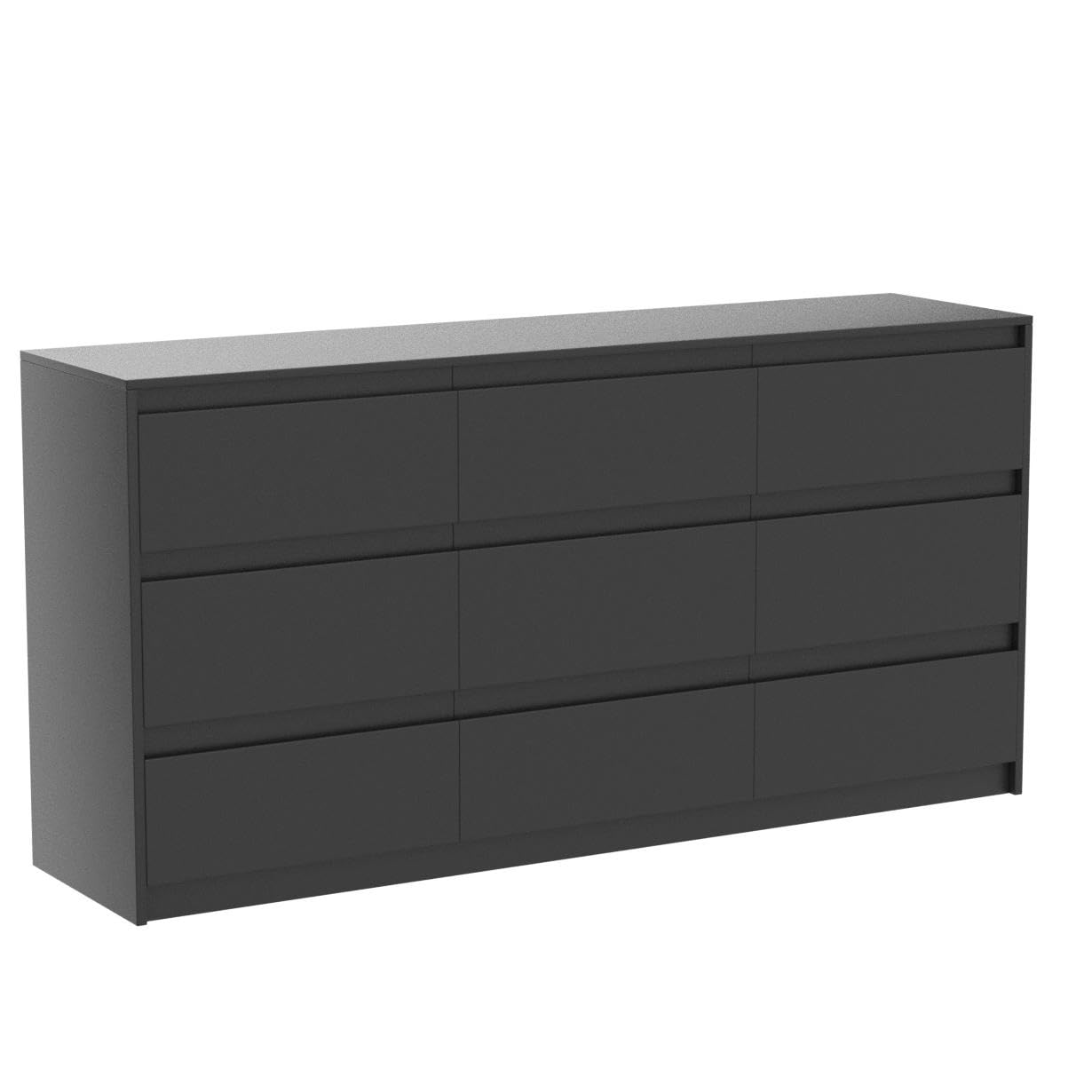 Hitow 9 Drawer Dresser for Bedroom with Deep Drawers, Large Floor Wood Dressers & Chest of Drawers Handle Free, Modern Black Long Dressers for Closet Living Room (63" W x 15.7" D x 31.5" H) - WoodArtSupply