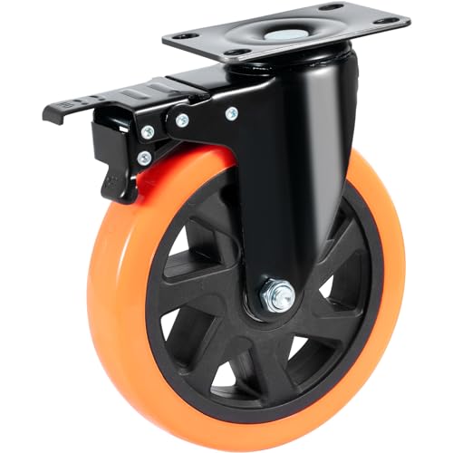 VEVOR Caster Wheels, 6-inch Swivel Plate Casters, Set of 4, with Security A/B Locking No Noise PVC Wheels, Heavy Duty 2800 lbs Load Capacity, Non-Marking Wheels for Cart Furniture Workbench VEVOR