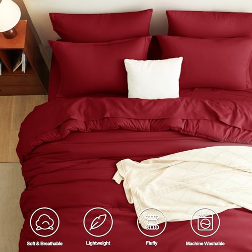 CozyLux King Size Comforter Set Dark Red, 7 Pieces Bed in a Bag King Comforter Set with Sheets, Bedding Set with Down Alternative Comforter, Fitted Sheets, Flat Sheets, Pillow Shams and Pillowcases