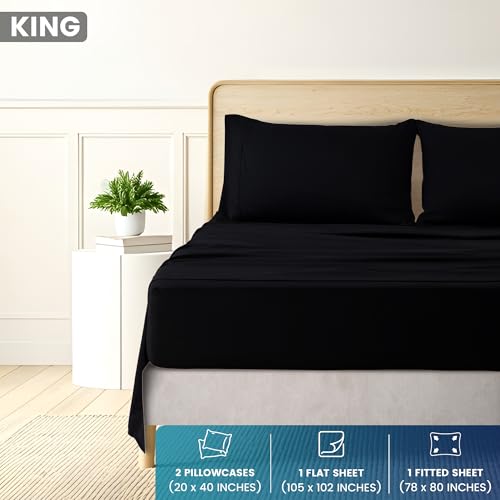 Utopia Bedding King Size 4 Piece Sheet Set - Brushed Microfiber - Soft Bed Sheets for King Size Bed - Includes 1 Fitted, 1 Flat, & 2 Pillow Cases - Deep Pocket (Black) Utopia Bedding