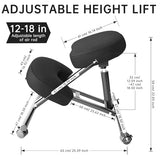 PU Leather Ergonomic Kneeling Chair, Adjustable Home and Office Stool with Thick Pads and Flexible Lockable Brake Wheels for Back Pain Relief(Black) DENGTELI