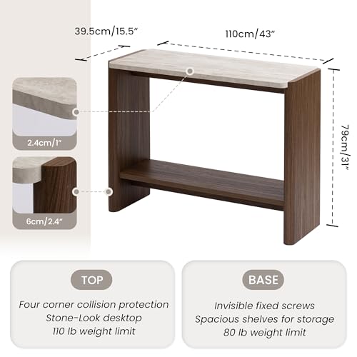 SUNBURY Modern Console Table with Faux Marble Top, 43 Inches Entryway Console Table with Open Shelf, Sofa Table Behind Couch for Hallwa, Living Room, Entrance SUNBURY