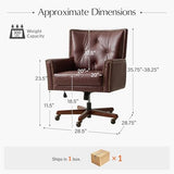 HULALA HOME Faux Leather Home Office Chair with Tilt Mechanism and Reclining Backrest, 360 ° Swivel Desk Chair with Metal Base, Button Tufted Computer Task Chair, Height Adjustable, Brown HULALA HOME