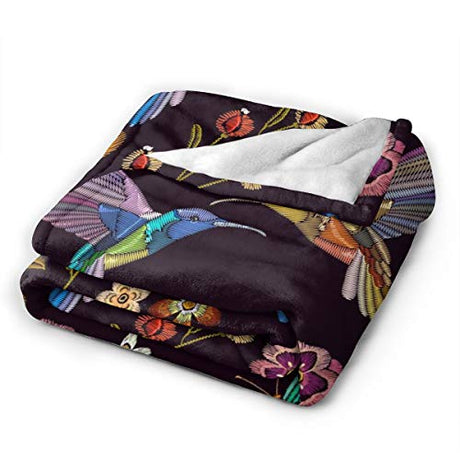 Abucaky Hummingbird Bird Fleece Throw Blanket Ultra Soft Cozy Blooming Flowers Decorative Flannel Blanket All Season for Home Couch Bed Chair Travel 60x50in Abucaky