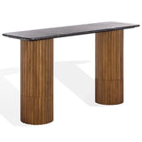 SAFAVIEH Couture Collection - Treyshawn Walnut Solid Wood & Black Marble Top Console Table, Rectangular Fluted Base Accent (SFV6411B) SAFAVIEH