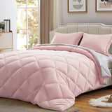 NexHome Twin Comforter Set Pink&Grey,2 Pieces Lightweight Comforters Twin Size Reversible Bedding Comforters Sets,Down Alternative Comforter Bed Set Quilt Blanket(68x88In Comforter & 1 Pillowsham) NexHome