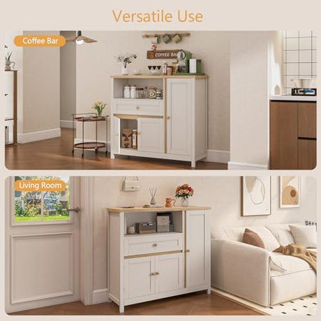 Viaozutis Storage Cabinet with Doors and Drawers,Kitchen Storage Cabinets，with Drawer and Adjustable Shelf（White） Viaozutis