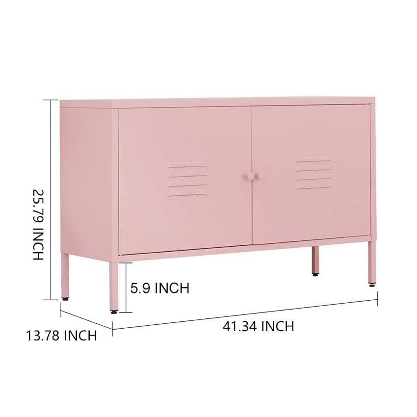 LINGZOE 2 Door Steel Storage Cabinet Pink TV Stand for Living Room,Metal Locker Storage Cabinet for Bedroom Balcony