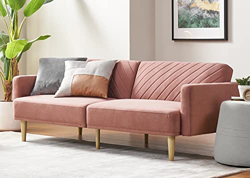 mopio Futon Sofa Bed, Couch, Small Sofa, Sleeper Sofa, Loveseat, Mid Century Modern Futon Couch, Sofa Cama, Couches for Living Room (Old Rosa Velvet) - WoodArtSupply