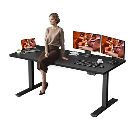 FitStand Dual Motor Standing Desk, Large Stand Up Desks, 71x31 Inches Electric Sit Stand Desks, 4 Memory Preset Adjustable Height Computer Table for Home Office with Splice Board (Black) FitStand