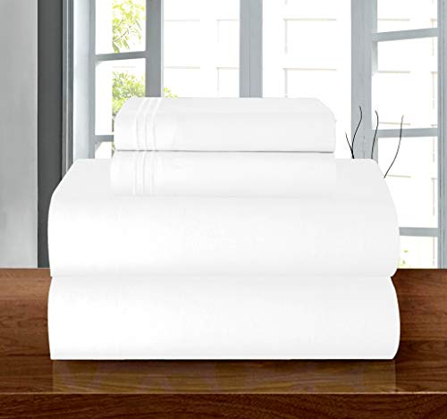 Elegant Comfort Luxury 1500 Premium Hotel Quality Microfiber 4-Piece Sheet Set - Wrinkle Resistant, All Around Elastic Fitted Sheet, Deep Pocket up to 16", Twin/Twin XL, White Elegant Comfort