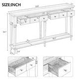 Knocbel Retro Console Table with 4 Drawers and Open Shelf, Vintage Sofa Tables with Slim Legs for Entryway Living Room 59.8" W x 11" D x 34" H Grey Wash Knocbel