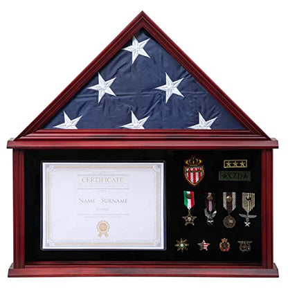 Tieeqe Large Military Shadow Box Solid Wood Burial Flag Display Case for American Veteran Flag Display Fit a Folded 5'x9.5' Flag Military Flag - WoodArtSupply