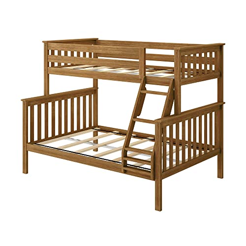 Plank+Beam Classic Wooden Bunk Bed Twin Over Full Size, Platform Bed Frame with Bunk Bed Ladder and Wood Slats for Adult, Space Saving Bed, Easy to Assemble, No Box Spring Needed, Pecan Plank+Beam